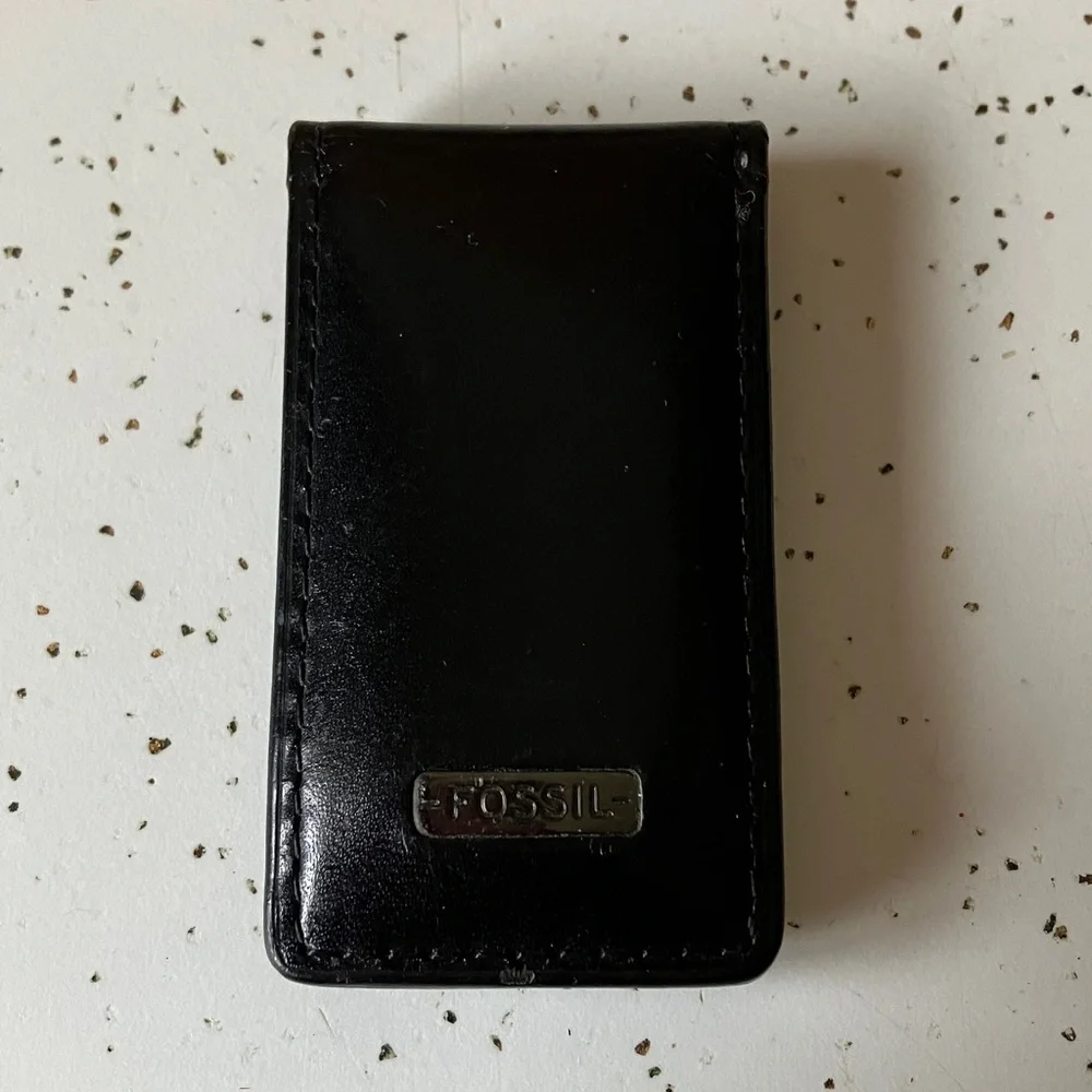 🆕 Fossil Black Leather Money Clip 💵💳
